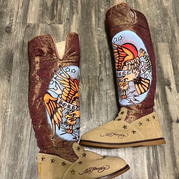 Vintage Ed Hardy Fur-Lined Over the Knee Boots size 8 - Picture 6 of 8